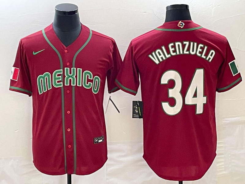 Men's Mexico Baseball #34 Fernando Valenzuela 2023 Red World Baseball Classic Stitched Jersey Men's Mexico Baseball #34 Fernando Valenzuela 2023 Red World Baseball Classic Stitched Jersey